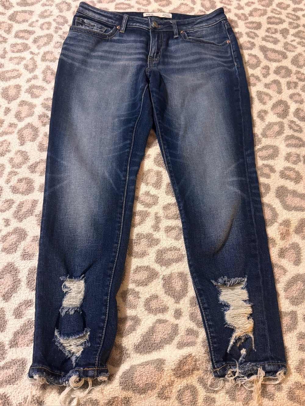 BKE Women's Dark Blue Distressed Skinny Jeans
